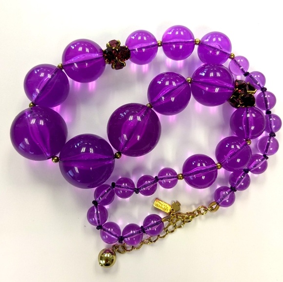 Kate Spade Chunky Purple LUCITE & Crystal Necklace Like New - Picture 9 of 12